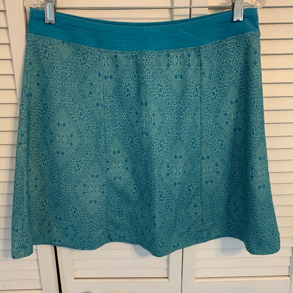 PrAna Geometric Print Active Skirt Teal Mini‎ Short Womens M Stretch Athleisure
